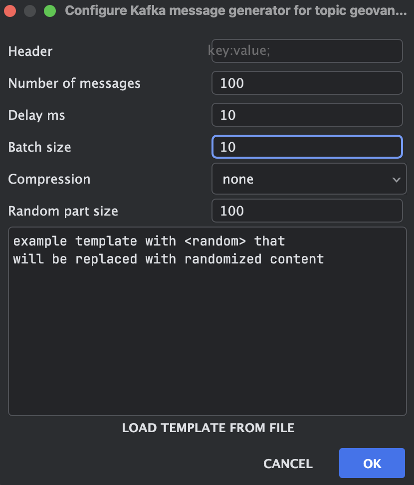 Figura #3: Vista kafka message generator for topic