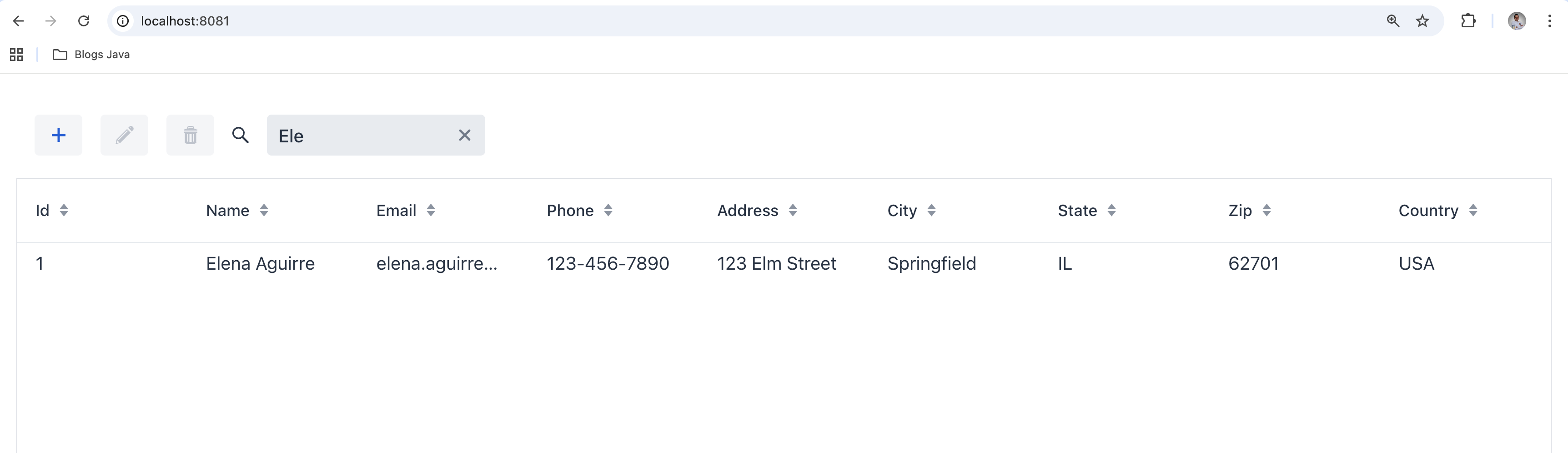 Figura #2: Vista de la aplicación con búsqueda activa