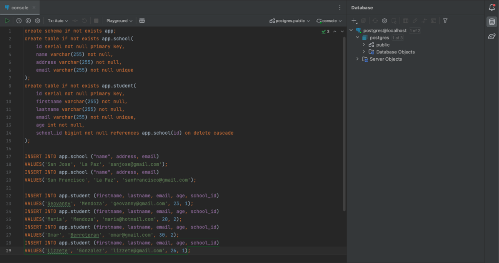 Figura #5: Ventana Database en IntelliJ IDEA