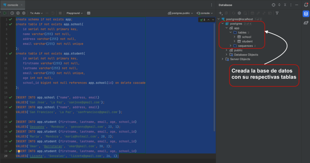 Figura #6: Ventana Database en IntelliJ IDEA